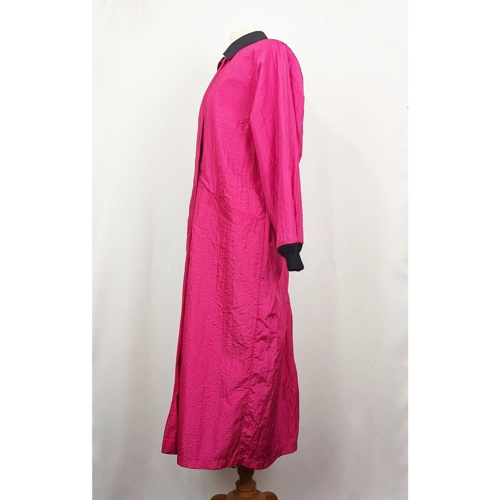Vintage 80s Trench Coat Hot Pink Black Shoulder Pads Power Women's Size 10 - Picture 5 of 9